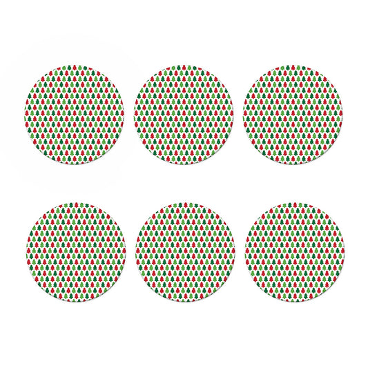 Merry Christmas Tree Pattern Print Coaster Set