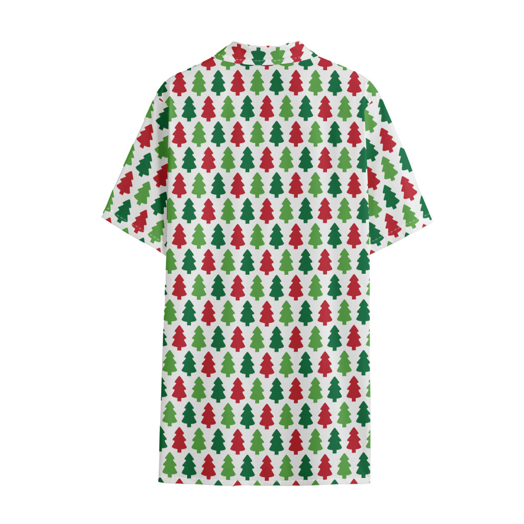 Merry Christmas Tree Pattern Print Cotton Hawaiian Shirt
