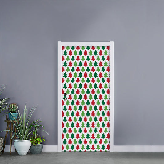 Merry Christmas Tree Pattern Print Door Sticker