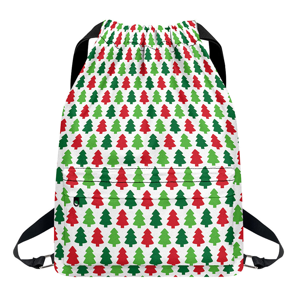 Merry Christmas Tree Pattern Print Drawstring Backpack