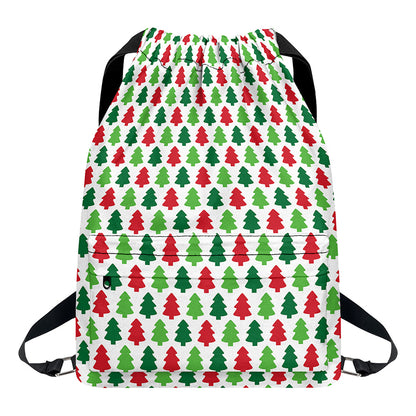 Merry Christmas Tree Pattern Print Drawstring Backpack