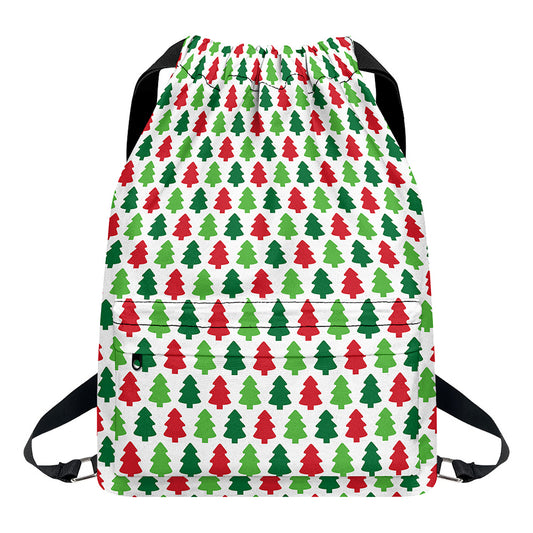 Merry Christmas Tree Pattern Print Drawstring Backpack