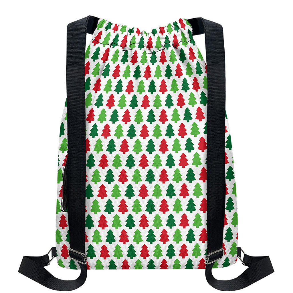 Merry Christmas Tree Pattern Print Drawstring Backpack