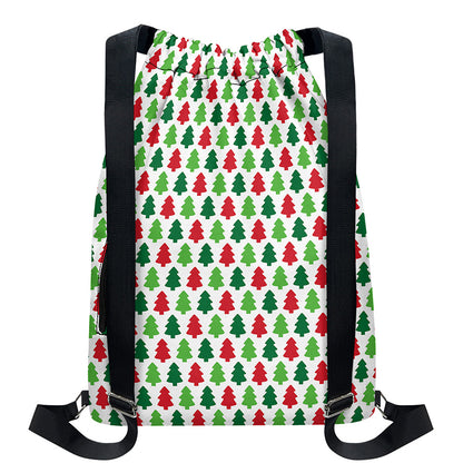 Merry Christmas Tree Pattern Print Drawstring Backpack
