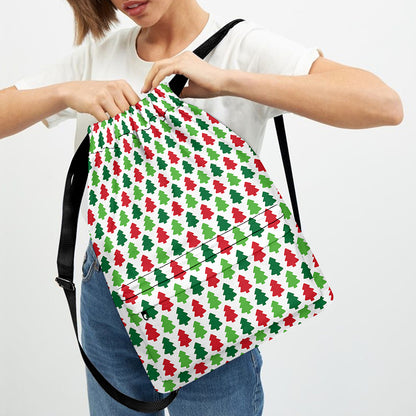 Merry Christmas Tree Pattern Print Drawstring Backpack