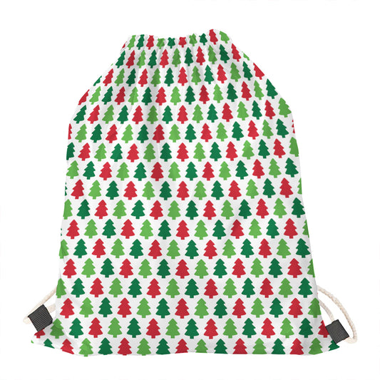 Merry Christmas Tree Pattern Print Drawstring Bag