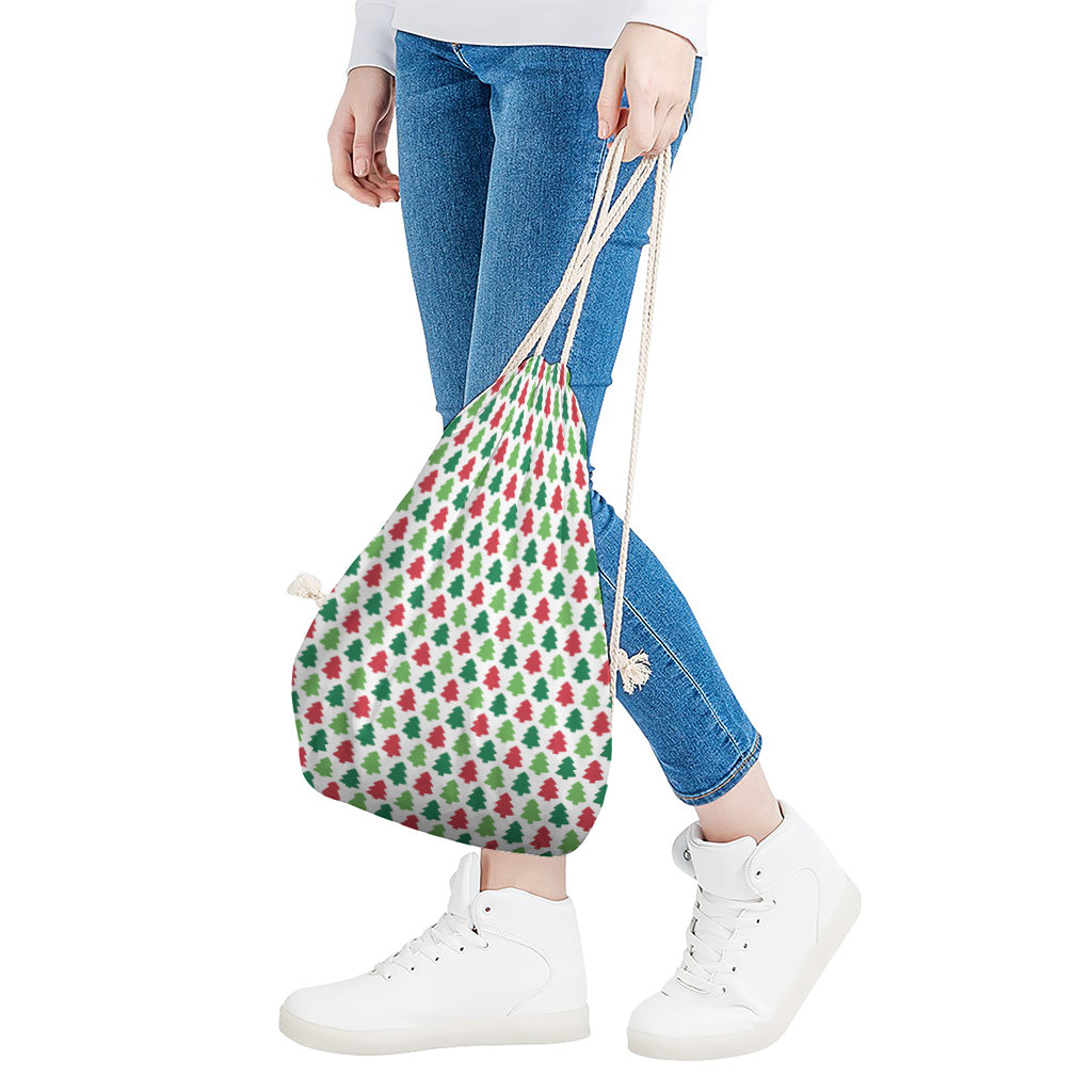 Merry Christmas Tree Pattern Print Drawstring Bag
