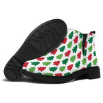 Merry Christmas Tree Pattern Print Flat Ankle Boots