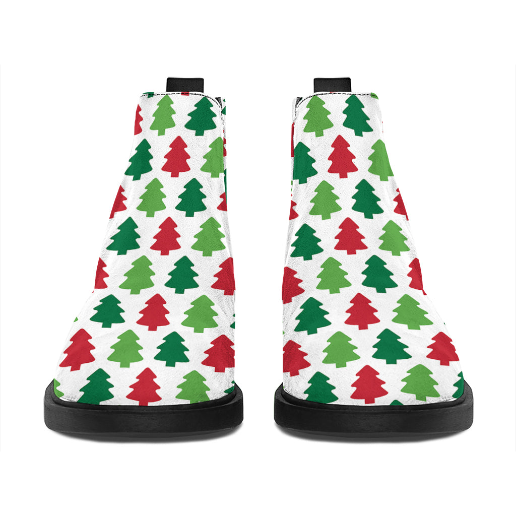 Merry Christmas Tree Pattern Print Flat Ankle Boots