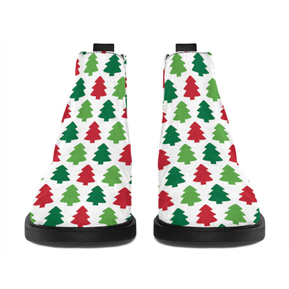Merry Christmas Tree Pattern Print Flat Ankle Boots