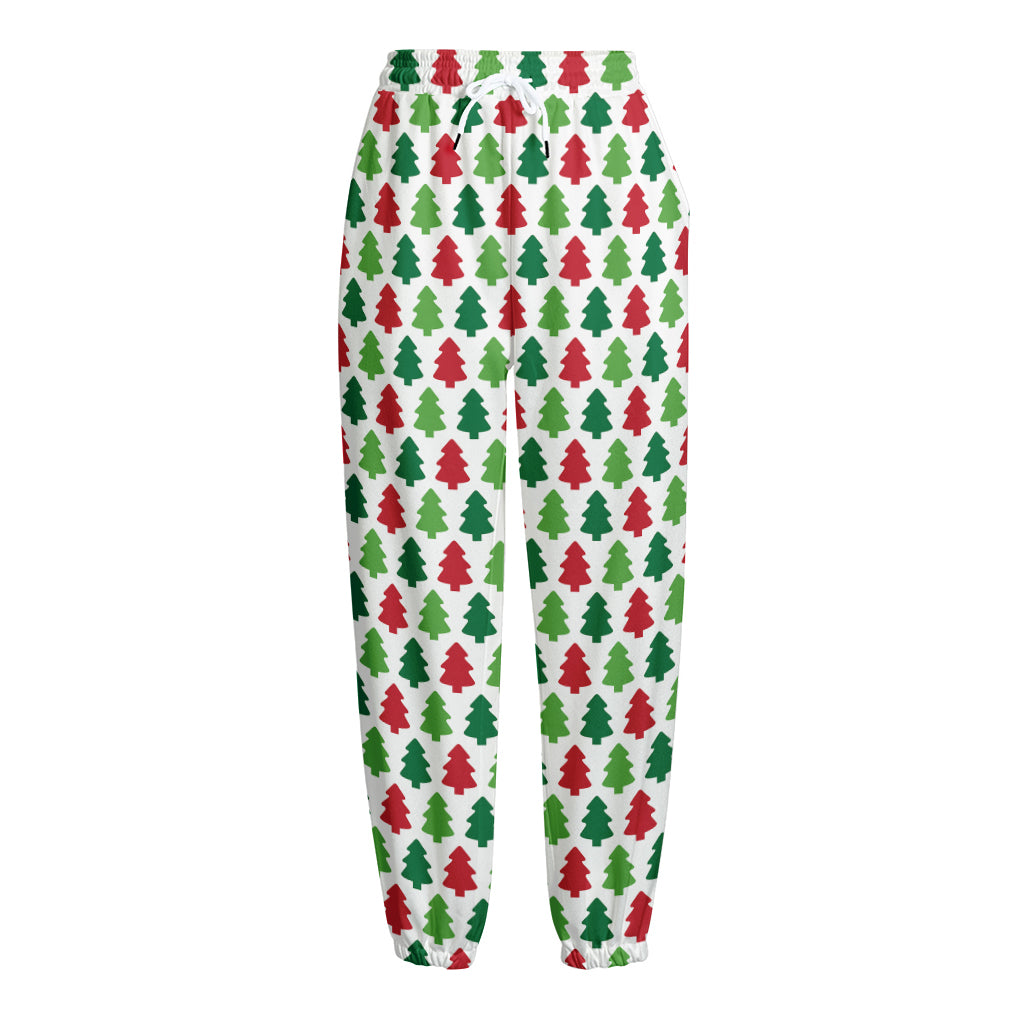 Merry Christmas Tree Pattern Print Fleece Lined Knit Pants