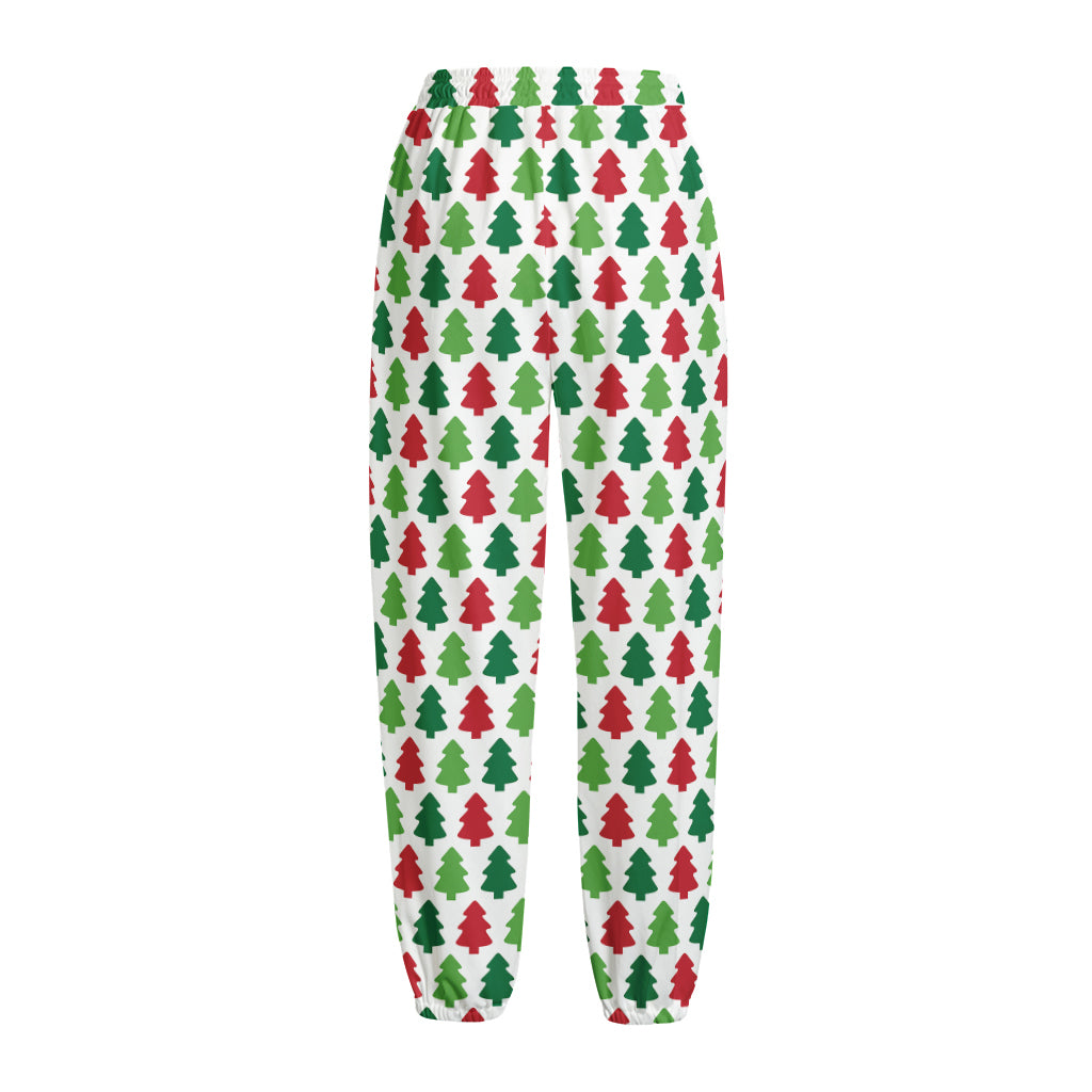 Merry Christmas Tree Pattern Print Fleece Lined Knit Pants