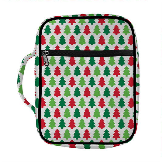 Merry Christmas Tree Pattern Print Front Pocket Bible Bag