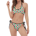 Merry Christmas Tree Pattern Print Halter Scoop Tie Side Bikini
