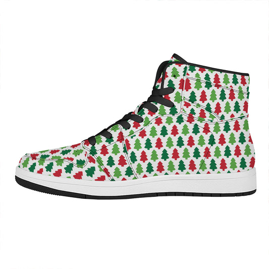 Merry Christmas Tree Pattern Print High Top Leather Sneakers