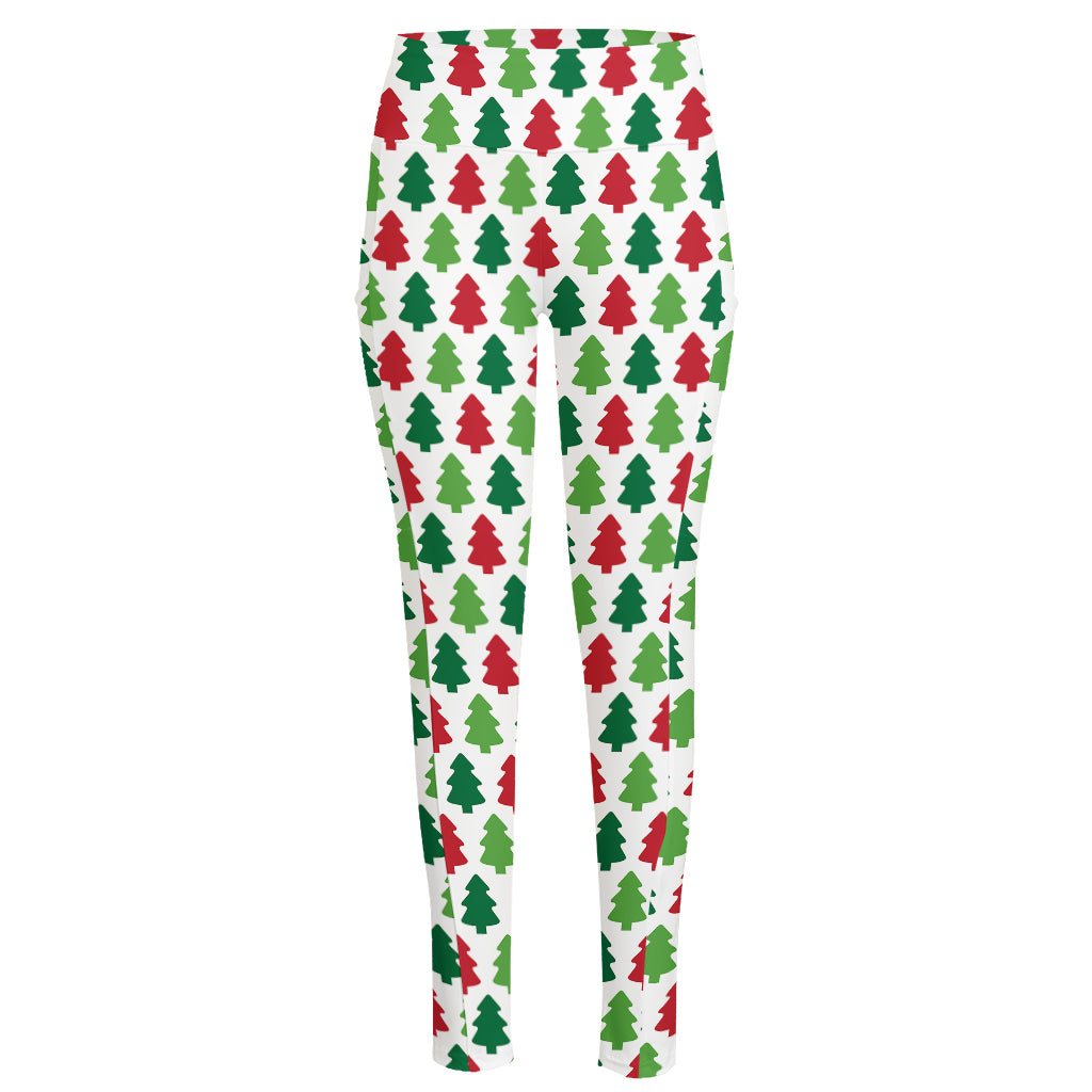 Merry Christmas Tree Pattern Print High-Waisted Pocket Leggings