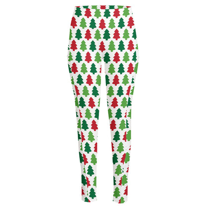 Merry Christmas Tree Pattern Print High-Waisted Pocket Leggings