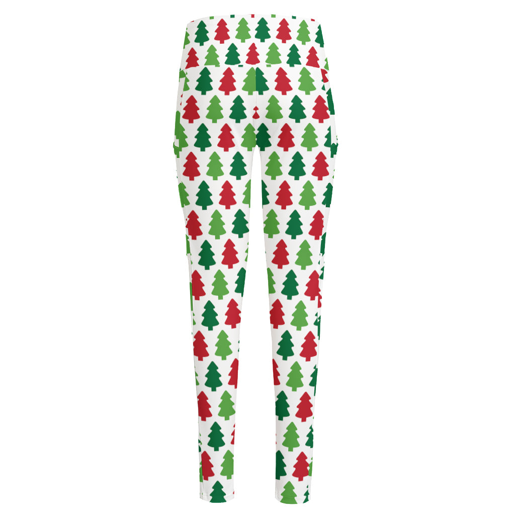 Merry Christmas Tree Pattern Print High-Waisted Pocket Leggings