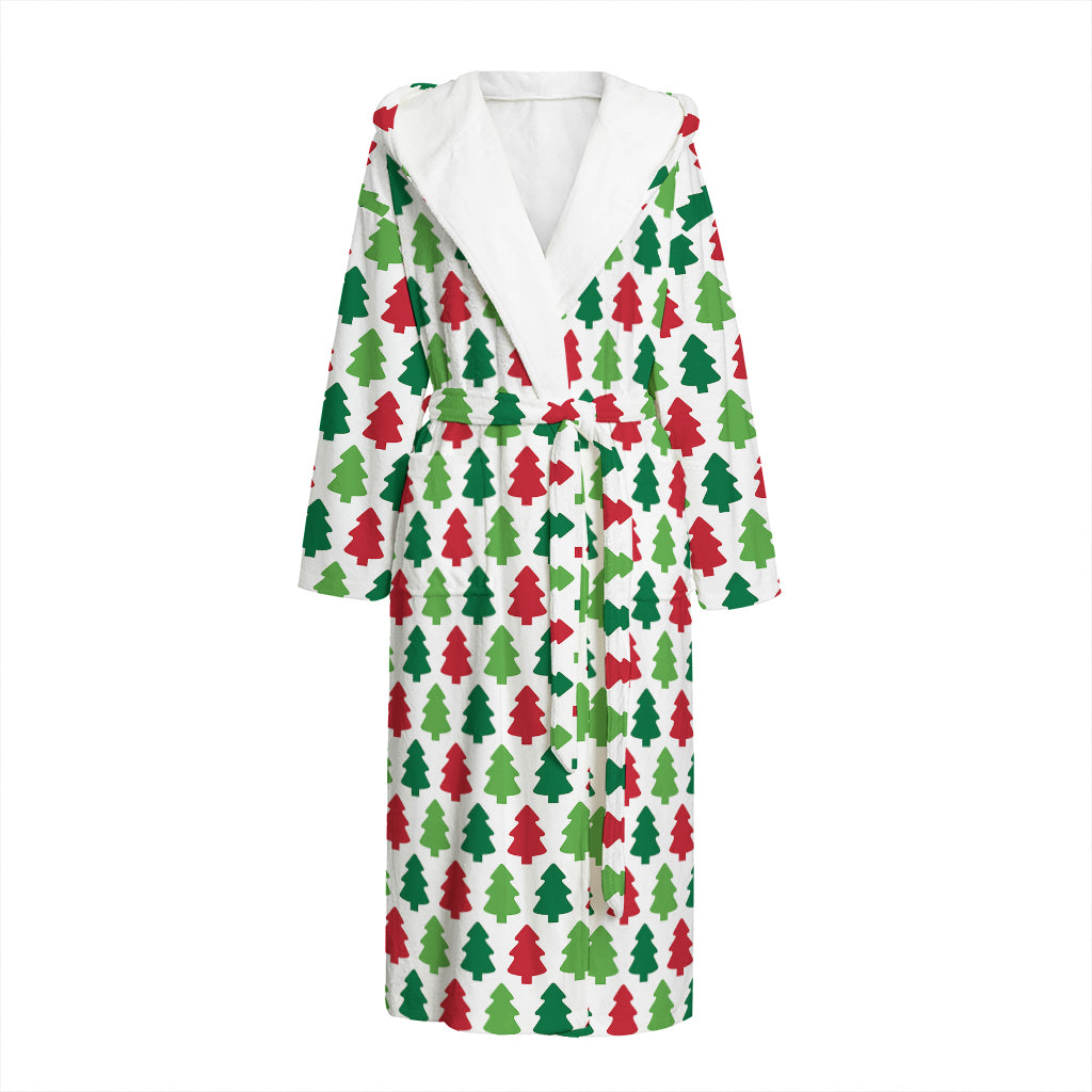 Merry Christmas Tree Pattern Print Hooded Bathrobe