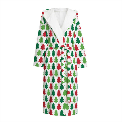 Merry Christmas Tree Pattern Print Hooded Bathrobe