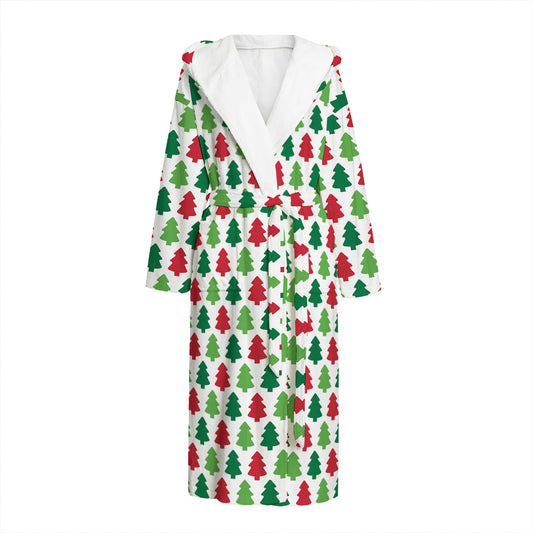 Merry Christmas Tree Pattern Print Hooded Bathrobe