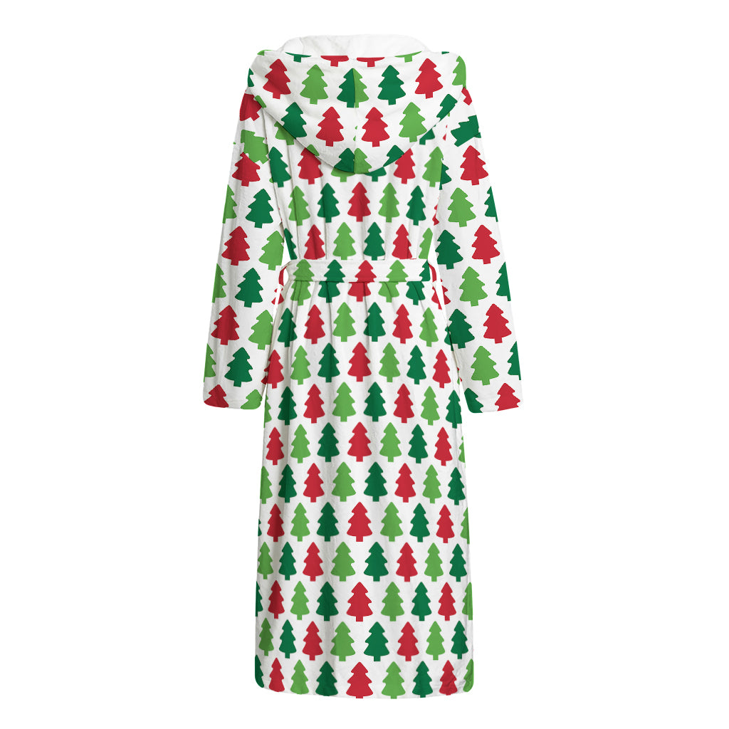 Merry Christmas Tree Pattern Print Hooded Bathrobe