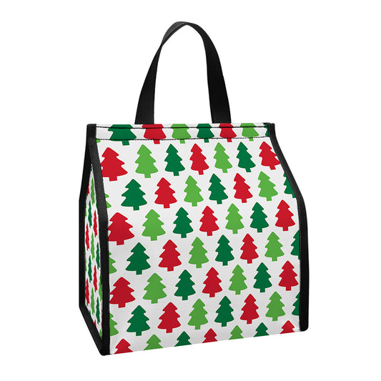 Merry Christmas Tree Pattern Print Insulated Lunch Tote
