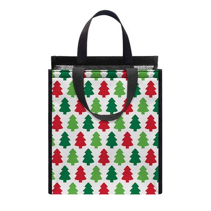 Merry Christmas Tree Pattern Print Insulated Lunch Tote