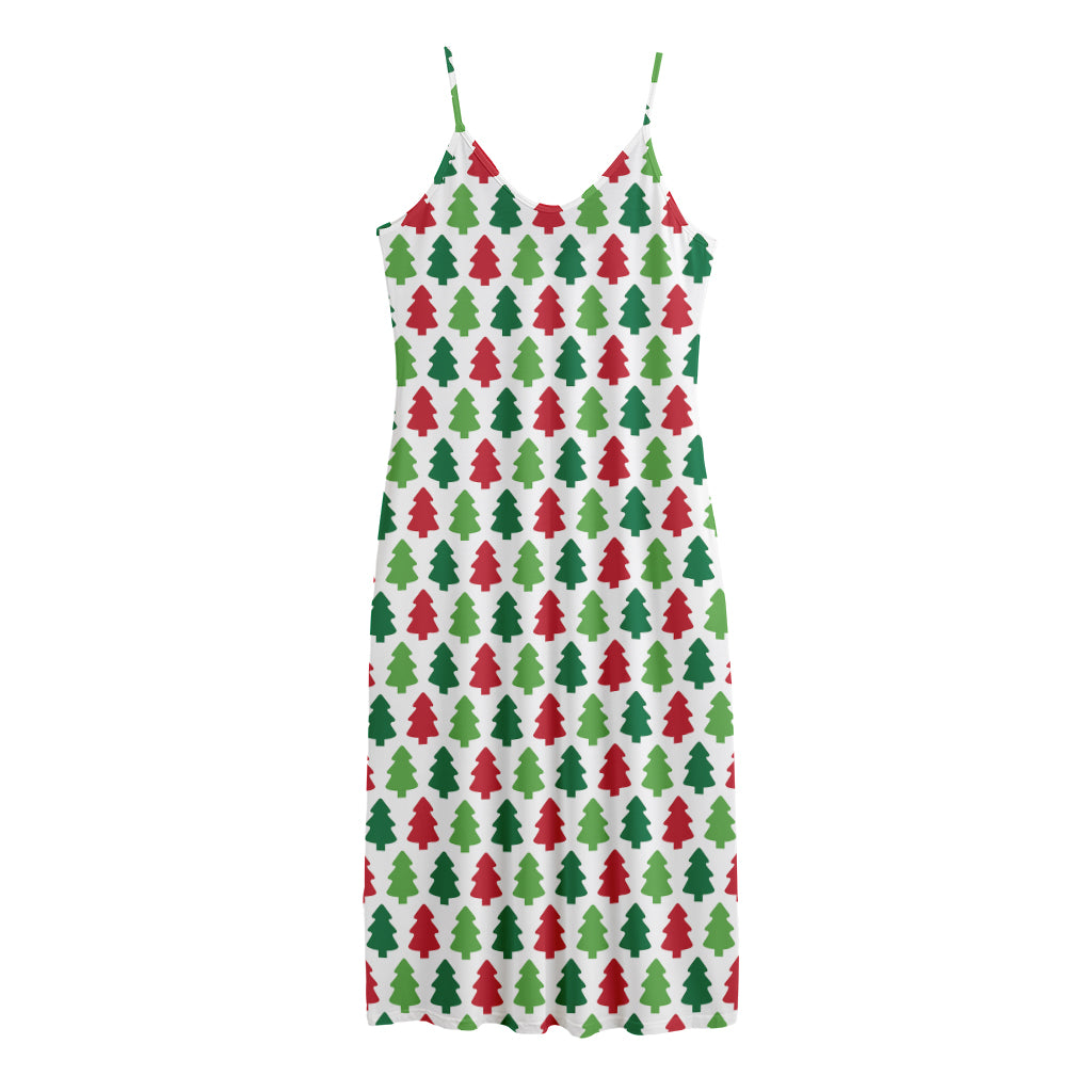 Merry Christmas Tree Pattern Print Jersey Midi Cami Dress