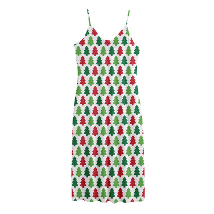 Merry Christmas Tree Pattern Print Jersey Midi Cami Dress