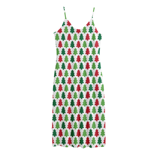 Merry Christmas Tree Pattern Print Jersey Midi Cami Dress