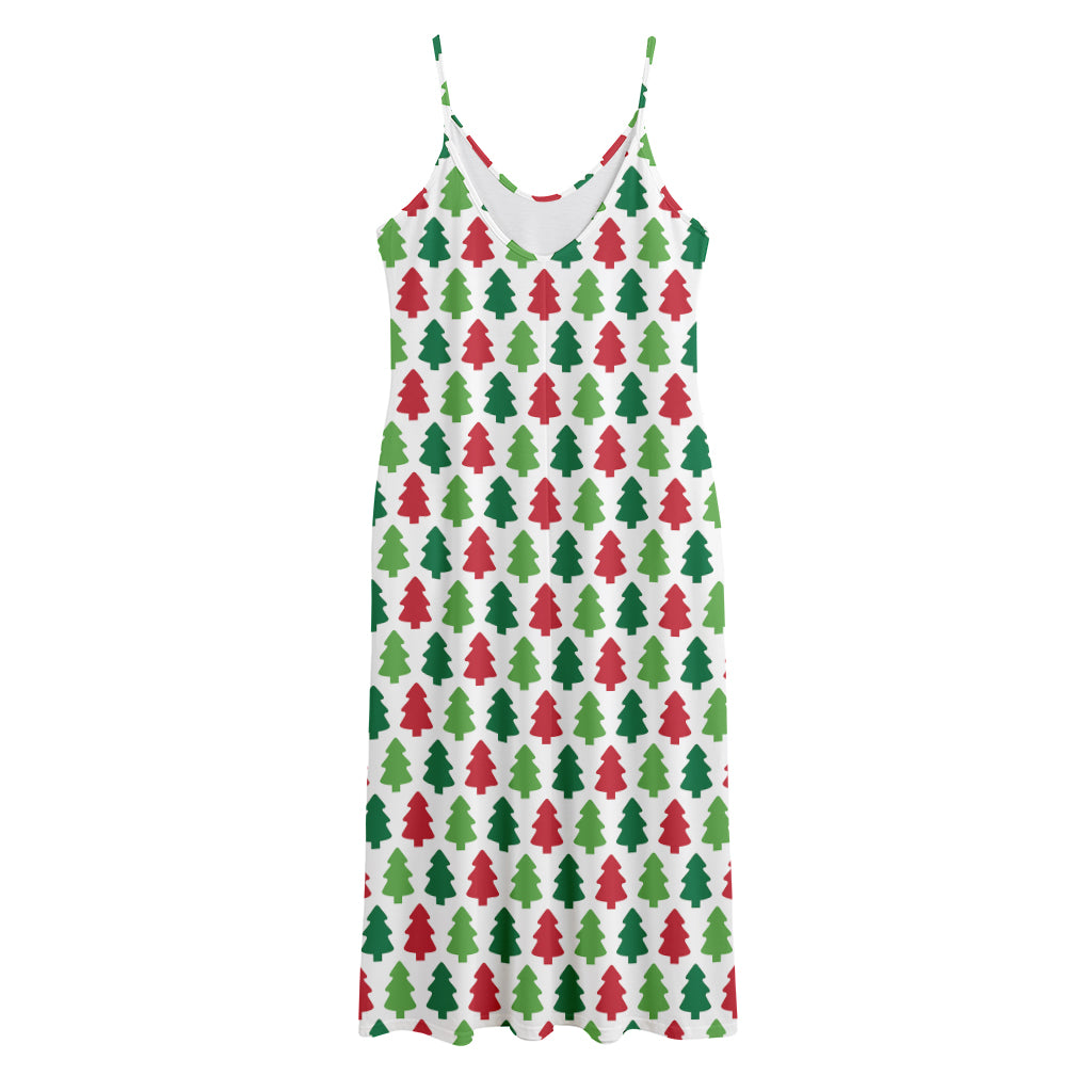 Merry Christmas Tree Pattern Print Jersey Midi Cami Dress