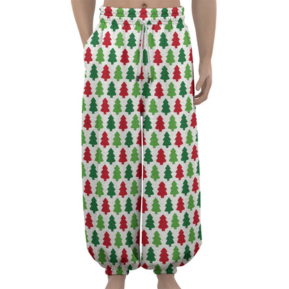 Merry Christmas Tree Pattern Print Lantern Pants