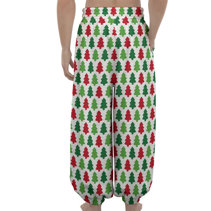 Merry Christmas Tree Pattern Print Lantern Pants