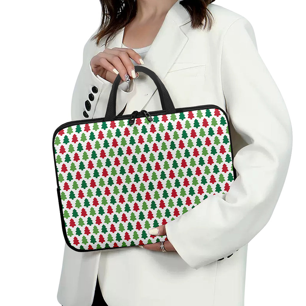 Merry Christmas Tree Pattern Print Laptop Sleeve With Handle
