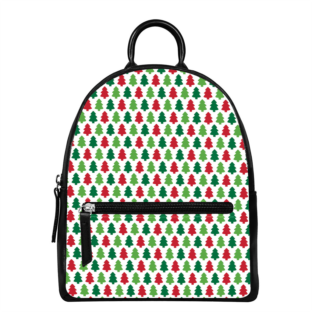 Merry Christmas Tree Pattern Print Leather Backpack