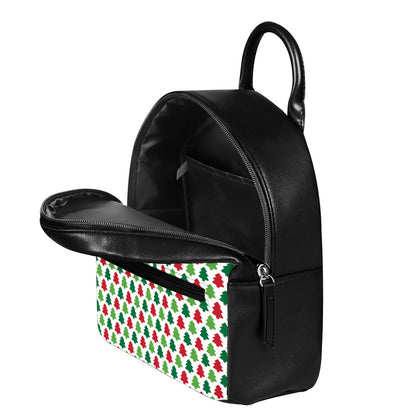 Merry Christmas Tree Pattern Print Leather Backpack