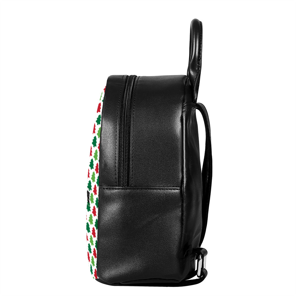 Merry Christmas Tree Pattern Print Leather Backpack