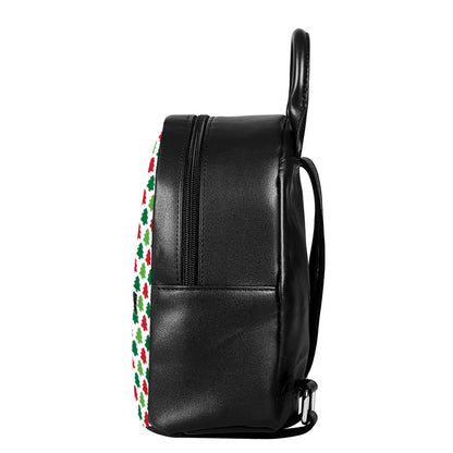 Merry Christmas Tree Pattern Print Leather Backpack