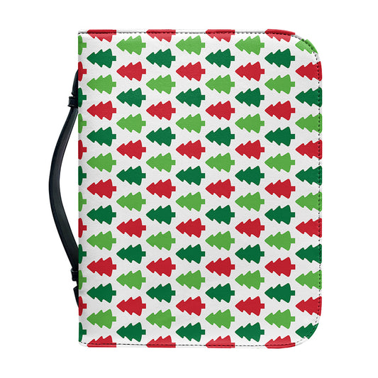 Merry Christmas Tree Pattern Print Leather Bible Cover
