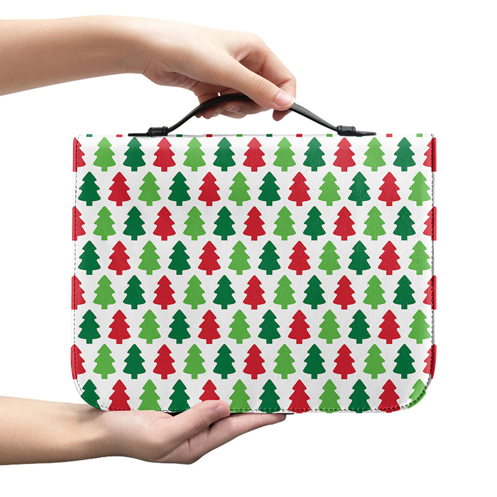 Merry Christmas Tree Pattern Print Leather Bible Cover