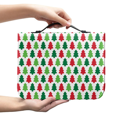 Merry Christmas Tree Pattern Print Leather Bible Cover