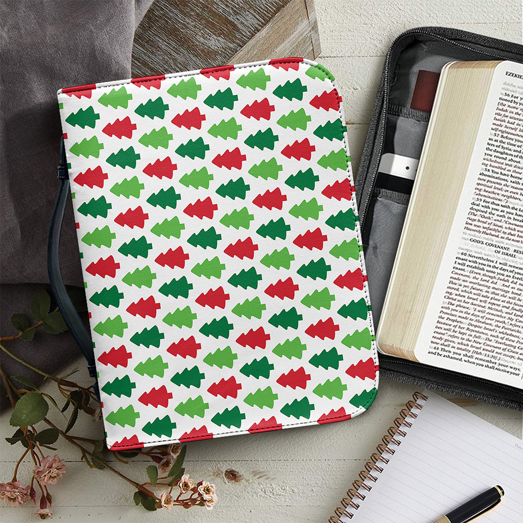 Merry Christmas Tree Pattern Print Leather Bible Cover