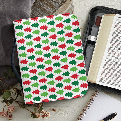Merry Christmas Tree Pattern Print Leather Bible Cover