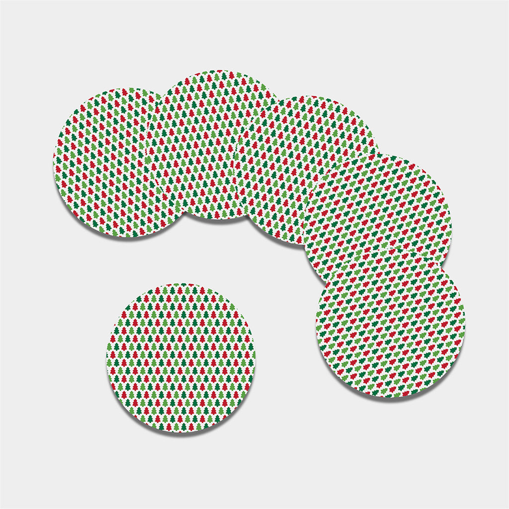 Merry Christmas Tree Pattern Print Leather Coaster Set