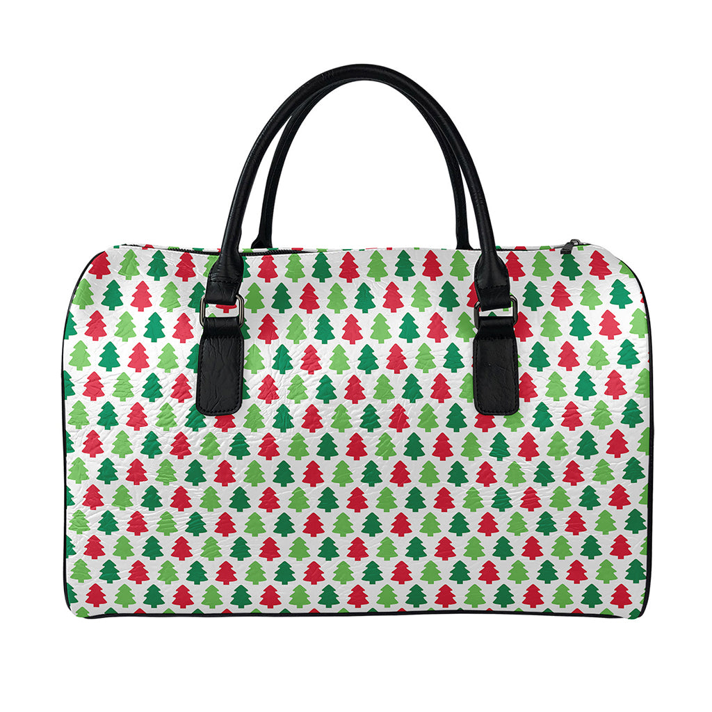 Merry Christmas Tree Pattern Print Leather Duffle Bag