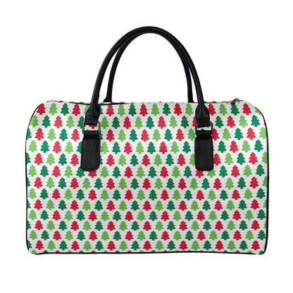 Merry Christmas Tree Pattern Print Leather Duffle Bag