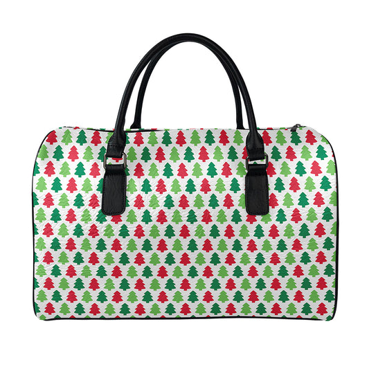 Merry Christmas Tree Pattern Print Leather Duffle Bag