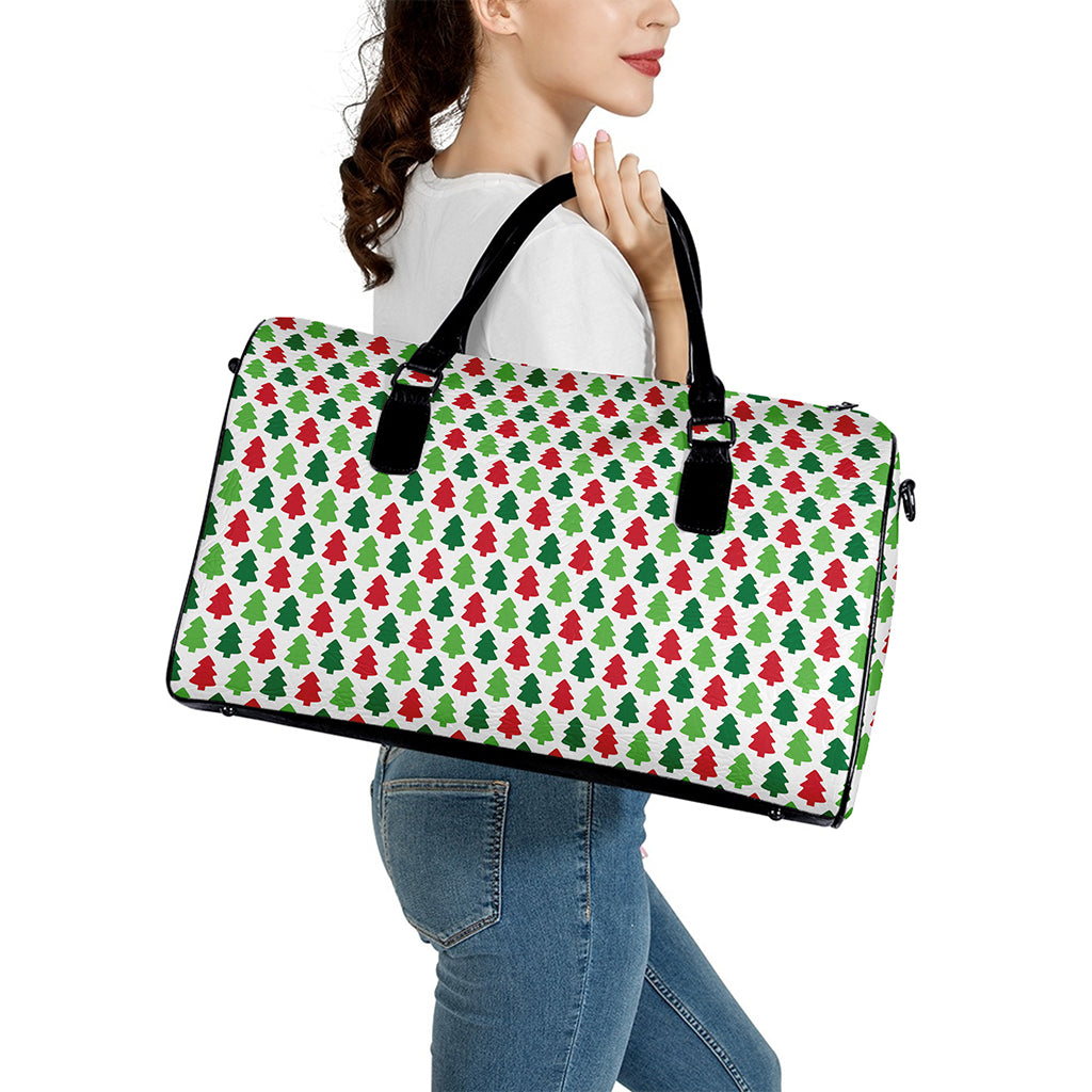 Merry Christmas Tree Pattern Print Leather Duffle Bag