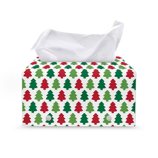 Merry Christmas Tree Pattern Print Leather Tissue Box Cover